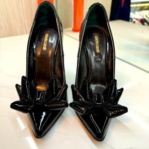 💯 Authentic Roberto Cavalli Black Patent Leather Shoes. Size 7.